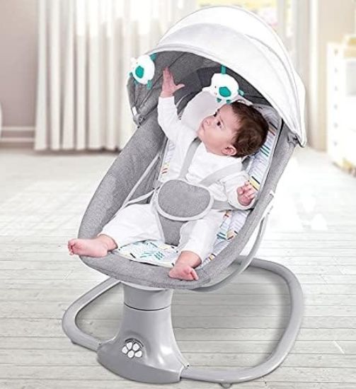 صورة كرسي هزاز كهربائي للرضع مع مظلة وألعاب – هدوء وراحة لطفلك من نجمة الالعاب 